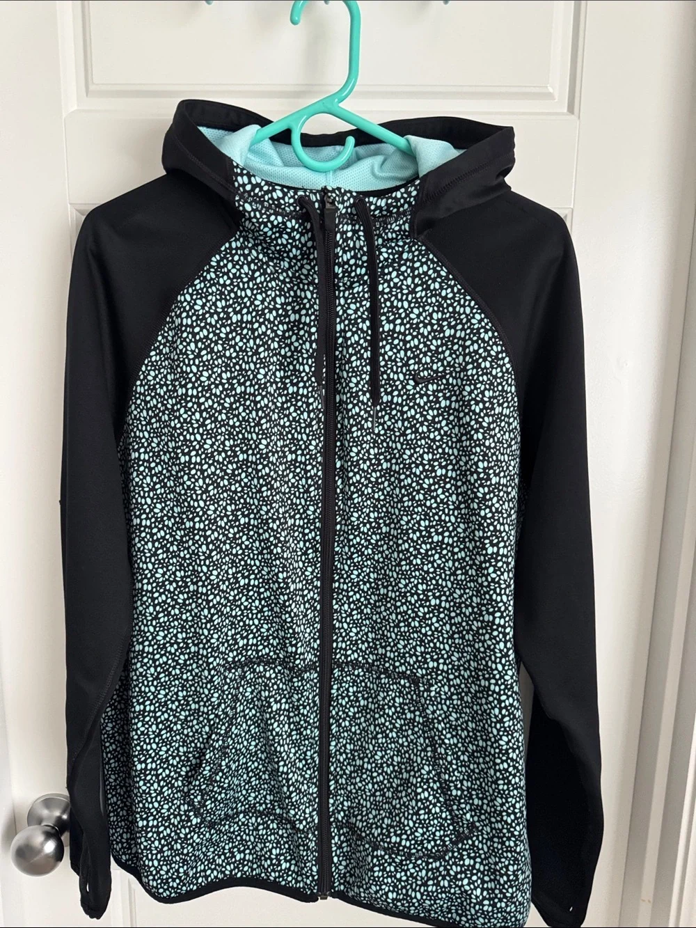 Nike Black & Aqua Patterned Hooded Zip Jacket